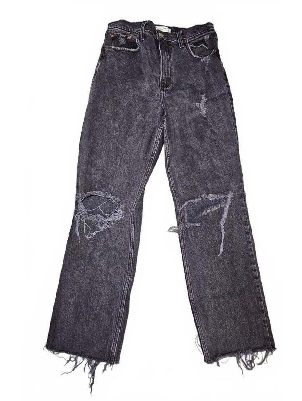 Abercrombie 90s Straight Jeans 26 Black Distressed High Rise